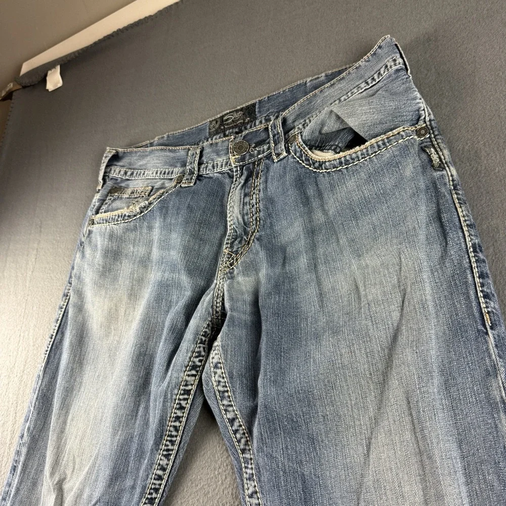 Silver Jeans Men's 37x32* Blue Zac Flap Relaxed Fit Straight Leg Thick Stitch